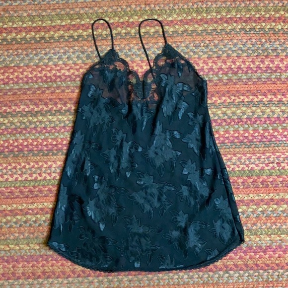 Vintage Other - VTG RETRO BLACK FLORAL LINGERIE SLIP DRESS